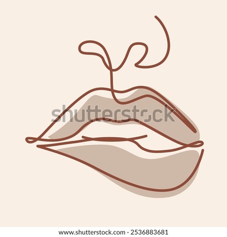 Sexy thick lips one line drawing. Sexy thick lips single line illustration. Sexy thick lips minimalist line art