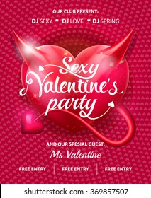 Sexy Valentines Day Party Flyer. Vector Illustration EPS10