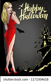 Sexy Vampire Lady. Halloween Vector Illustration with layers.