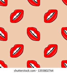 Sexy vector lip backgrounds. cartoon style. Cosmetics and makeup lips seamless pattern. beautiful lips of woman with red lipstick and gloss.