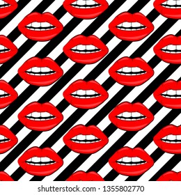 Sexy vector lip backgrounds. cartoon style. Cosmetics and makeup lips seamless pattern. beautiful lips of woman with red lipstick and gloss.