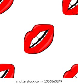 Sexy vector lip backgrounds. cartoon style. Cosmetics and makeup lips seamless pattern. beautiful lips of woman with red lipstick and gloss.