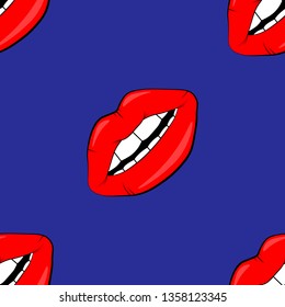Sexy vector lip backgrounds. cartoon style. Cosmetics and makeup lips seamless pattern. beautiful lips of woman with red lipstick and gloss.