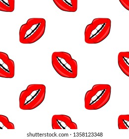 Sexy vector lip backgrounds. cartoon style. Cosmetics and makeup lips seamless pattern. beautiful lips of woman with red lipstick and gloss.