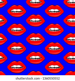 Sexy vector lip backgrounds. cartoon style. Cosmetics and makeup lips seamless pattern. beautiful lips of woman with red lipstick and gloss.