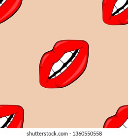 Sexy vector lip backgrounds. cartoon style. Cosmetics and makeup lips seamless pattern. beautiful lips of woman with red lipstick and gloss.
