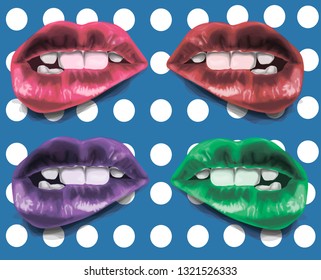 Sexy vector lips on blue. Pop art