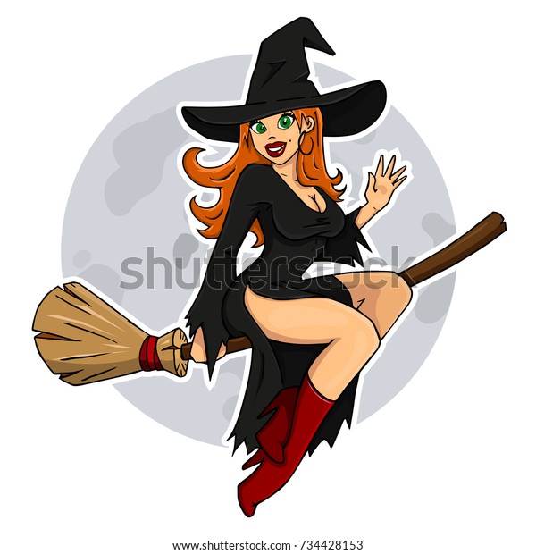 Sexy Witch Flies On Broomstick Stock Vector Royalty Free 734428153 4021