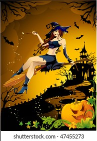 sexy witch on a broom