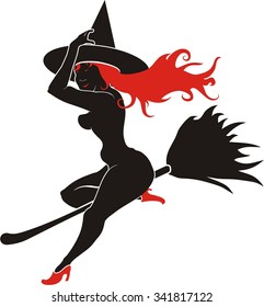 Sexy witch on a broomstick and hat