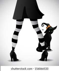 Sexy witch with pet cat. EPS 10 vector grouped for easy editing. No open shapes or paths.