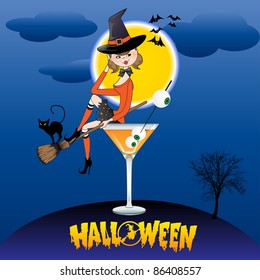 sexy witch sits in a glass of poison