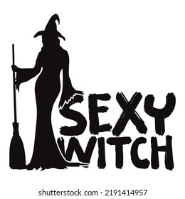 sexy witch typography design with witch