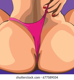Sexy woman booty. With pink panties. Vector illustration.