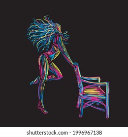 Sexy woman dancing with chair