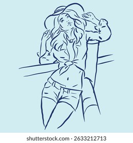 Sexy woman in hat posing vector for illustration, card, decoration