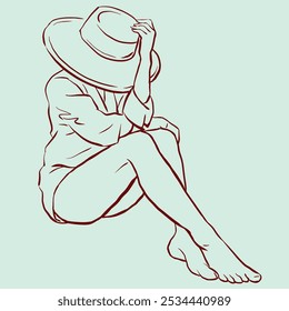 Mujer sexy posando con un Vector del sombrero para la tarjeta, ilustración, decoración