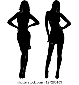 sexy woman silhouettes in short dresses