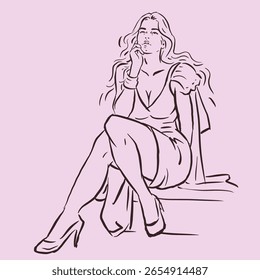 Una mujer sexy sentada y posando Vector para la ilustración, tarjeta, decoración