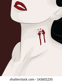 Sexy Woman With Vampire Bite Marks On Neck Dripping Blood