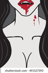 Sexy Woman With Vampire Bite Marks On Neck Dripping Blood