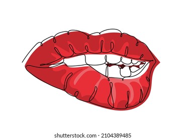 Los labios rojos de una mujer sexy. Un dibujo de línea continua. Ilustración del vector