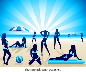 Sexy Women On Beach Vector Stock Vector Royalty Free Shutterstock