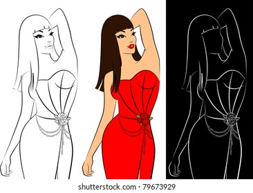 Sexy women in red. Vector