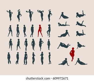 Vektor Stok Collection Naked Human Body Vector Silhouettes Tanpa