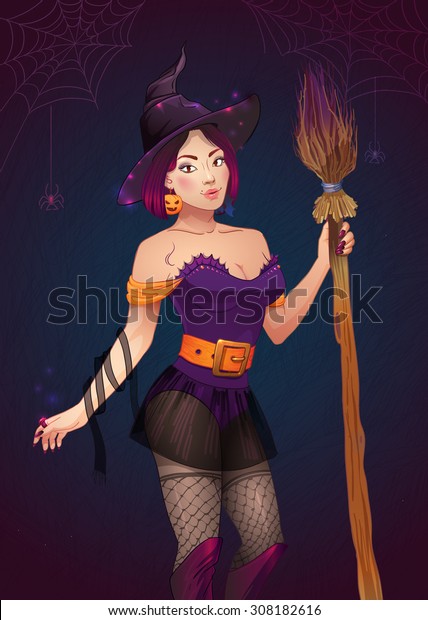 real woman r rated sexy witch on broom in front of moon