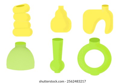 Sey of vases different forms isolated, yellow and green vector