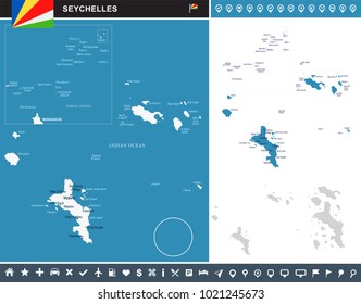 Seychelle map and flag - High Detailed Vector Illustration