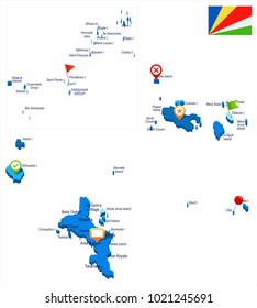 Seychelle map and flag - High Detailed Vector Illustration