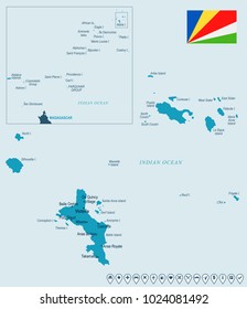 Seychelle map and flag - High Detailed Vector Illustration