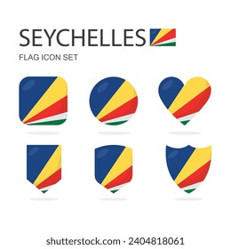 Los iconos de la bandera 3d de las Seychelles de 6 formas todas aisladas en fondo blanco.