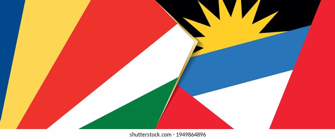 Seychelles and Antigua and Barbuda flags, two vector flags symbol of relationship or confrontation.
