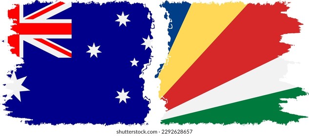 Seychelles and Australia grunge flags connection, vector