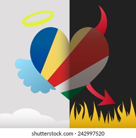 Seychelles background of a heart half demon half angel