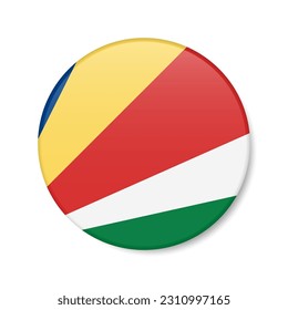 Seychelles circle button icon. Republic of Seychelles round badge flag with shadow. 3D realistic vector illustration isolated on white.