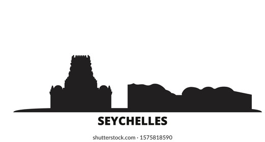 Seychelles city skyline isolated vector illustration. Seychelles travel black cityscape