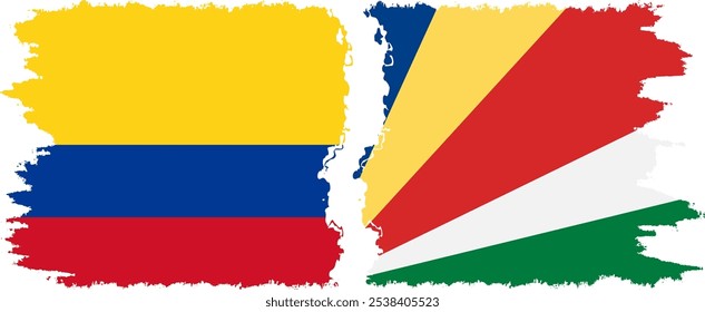 Seychelles and Colombia grunge flags connection, vector