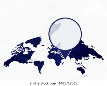 Seychelles detailed map highlighted on blue rounded World Map. Map of Seychelles in circle.