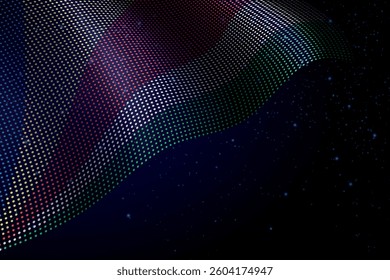 Seychelles digital flag made of dots, waving over a starry dark background