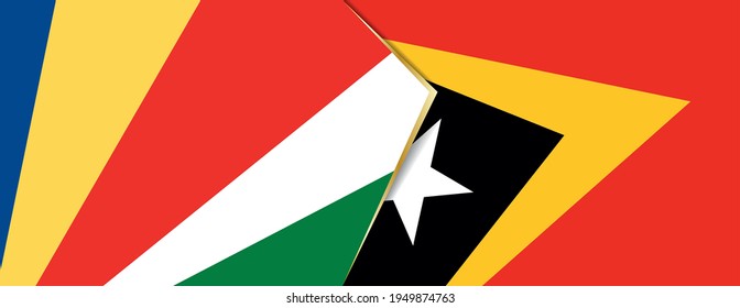 Banderas de Seychelles y Timor Oriental, dos banderas vectoriales símbolo de relación o enfrentamiento.