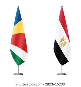 Seychelles and Egypt flags on flagpoles for official ceremonies and meetings, transparent background vector
