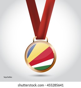 Seychelles Flag in Bronze Medal. Vector Illustration. RIO Olympic Game Bronze Medal. Vector Illustration