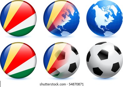 Seychelles Flag Button with Global Soccer Event Original Illustration