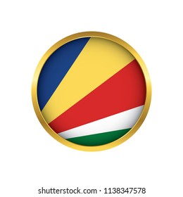 Seychelles flag button, Golden on a white background,flag of Seychelles Round badge or icon isolated. Vector illustration.