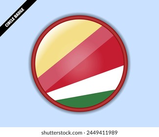 Insignia del círculo de la bandera de Seychelles, diseño del Vector, emblema oval de Seychelles, signo redondeado con reflexión, patriotismo y concepto de comercio, logotipo con la bandera del país
