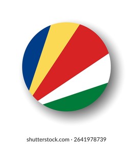 Seychelles flag - flat vector circle icon or badge with dropped shadow.